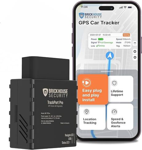 Brickhouse Security TrackPort Pro - Diagnostic GPS Tracker for Vehicles, Car Location, Speed, Battery Health, Mileage, Vehicle Diagnostic Data Report - Plugs into OBD Port - Subscription Required in Saudi Arabia