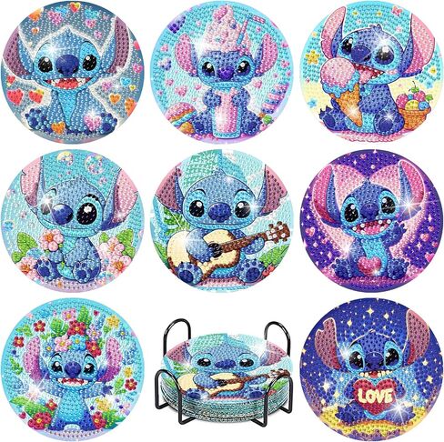 LWZAYS Diamond Painting Coasters Kits, 8 Pack Cartoon Diamond Art Coasters with Holder, Crafts Kits for DIY Coasters, Diamond Art Coasters in Saudi Arabia