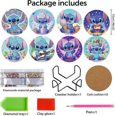 LWZAYS Diamond Painting Coasters Kits, 8 Pack Cartoon Diamond Art Coasters with Holder, Crafts Kits for DIY Coasters, Diamond Art Coasters in Saudi Arabia