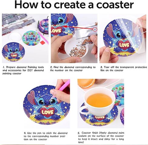 LWZAYS Diamond Painting Coasters Kits, 8 Pack Cartoon Diamond Art Coasters with Holder, Crafts Kits for DIY Coasters, Diamond Art Coasters in Saudi Arabia