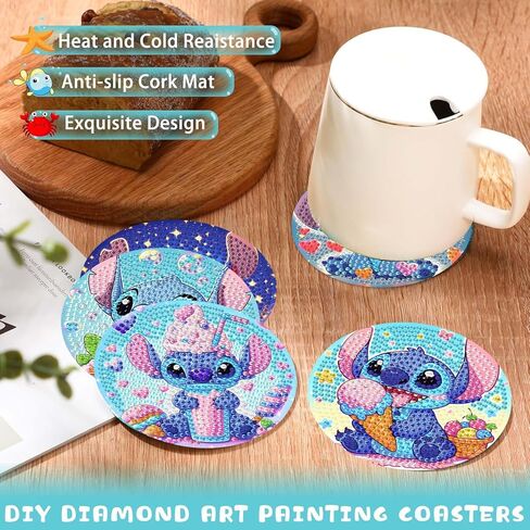 LWZAYS Diamond Painting Coasters Kits, 8 Pack Cartoon Diamond Art Coasters with Holder, Crafts Kits for DIY Coasters, Diamond Art Coasters in Saudi Arabia