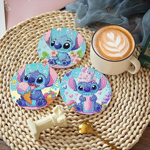 LWZAYS Diamond Painting Coasters Kits, 8 Pack Cartoon Diamond Art Coasters with Holder, Crafts Kits for DIY Coasters, Diamond Art Coasters in Saudi Arabia