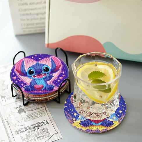 LWZAYS Diamond Painting Coasters Kits, 8 Pack Cartoon Diamond Art Coasters with Holder, Crafts Kits for DIY Coasters, Diamond Art Coasters in Saudi Arabia