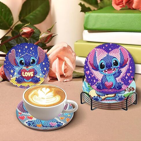 LWZAYS Diamond Painting Coasters Kits, 8 Pack Cartoon Diamond Art Coasters with Holder, Crafts Kits for DIY Coasters, Diamond Art Coasters in Saudi Arabia