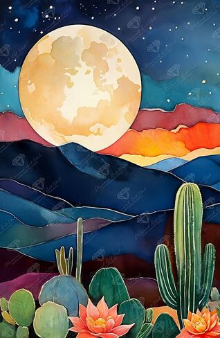 مجموعة طلاء الماس DIAMOND ART CLUB Night in New Mexico، حرف يدوية ممتعة للبالغين، قماش فني ماسي دائري، 13 بوصة × 20 بوصة (33 سم × 50.6 سم) in Kuwait