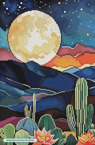 مجموعة طلاء الماس DIAMOND ART CLUB Night in New Mexico، حرف يدوية ممتعة للبالغين، قماش فني ماسي دائري، 13 بوصة × 20 بوصة (33 سم × 50.6 سم) in Kuwait
