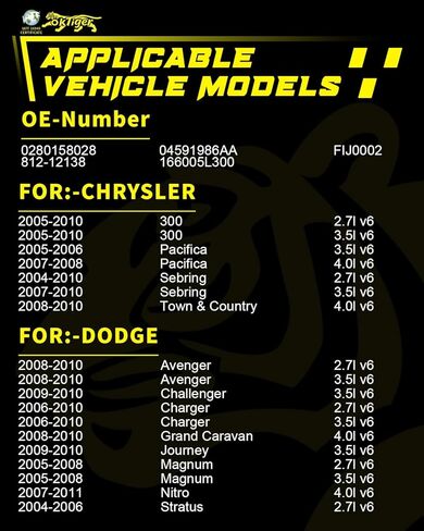 حاقن وقود Oktiger 2.7L 3.5L لشاحن دودج 2006-2010، لكرايسلر 300 2005-2010، جراند كارافان تاون آند كانتري جورني أفينجر سيبرينغ تشالنجر ماغنوم، 4.0 لتر V6 غاز/فليكس OE 0280158028 (6 قطع) in Kuwait