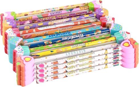 Birthday Pencils with Cake Eraser, 24 Pack - Classroom Rewards & Party Favors in Saudi Arabia