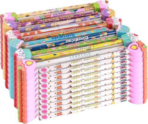 Birthday Pencils with Cake Eraser, 24 Pack - Classroom Rewards & Party Favors in Saudi Arabia
