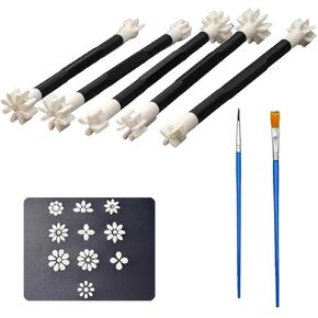 7 Pack Flower Petal Dotting Tools Set, Mandala Dot Art Tools for Rocks Painting, Ceramic & Glass, Includes 10 Different Embossing Tips for DIY Decorating Cakes and Cookies in Kuwait