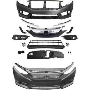 Civic Front Bumper Cover Grille Kit Compatible with 2016 2017 2018 Ho-nda Civic LX/EX/DX USA Built With Fog Lights Without Sensor Holes in Saudi Arabia