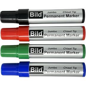 Bild Jumbo Permanent Markers, Chisel Tip, 4 Colors - Black, Red, Green, Blue - Waterproof Quick-Drying Ink, Extra Large Thick Wide Tip for Cardboard, Posters, Shipping Boxes (Black, Blue, Green, Red) in Saudi Arabia