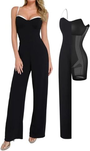 Popilush Formal Jumpsuits for Women Dressy Wide Leg Long Pants Overalls Sleeveless Wedding Guest Outfit with Shapewear in Saudi Arabia