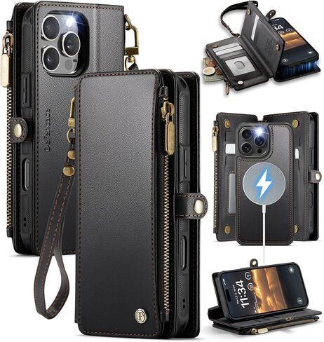 Defencase Compatible with iPhone 16 Pro Max Case Wallet with RFID Blocking Card Holder for Woman Men, PU Leather Magnetic Snap Flip Zipper Strap Wallet Phone Case for iPhone 16 Pro Max 6.9", Coffee in Saudi Arabia