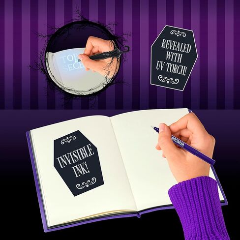 رائع! المادة: مجموعة يوميات الأربعاء السرية - دفتر يوميات لجمعية Nightshade أرجواني، قلم حبر غير مرئي ومصباح مظلة للأشعة فوق البنفسجية، Nevermore، للأطفال بعمر 8 سنوات فما فوق in Kuwait
