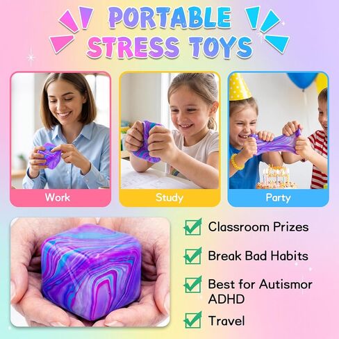 Nice Cube Fidget Squishy Toy,Dough Stress Balls Soft,Slow Rising Maltose Ice Cube Toys,Stretchy Squeeze Anxiety Relief Sensory & Focus,Classroom Prize Party Gifts Stuffers for Kids Teen Adults Autism in Saudi Arabia
