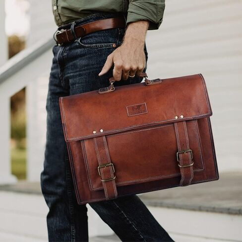 MaheTri Office Best Leather Laptop Bag for Men Large Leather Briefcase Bag Men 18" es Padding For Laptop | Ideal for gifts | Gift for him in Saudi Arabia