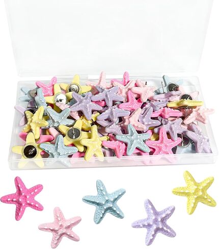 50 PCS Starfish Pins, Colorful Decorative Thumbtacks, Cute Push Pins for Bulletin White Board Board Wall Cork Board Cork Boards Map. in Saudi Arabia