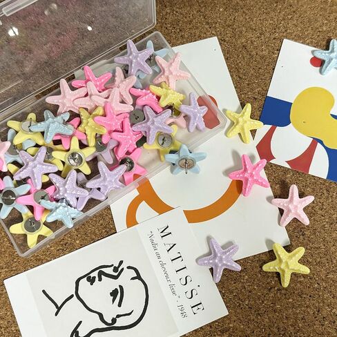 50 PCS Starfish Pins, Colorful Decorative Thumbtacks, Cute Push Pins for Bulletin White Board Board Wall Cork Board Cork Boards Map. in Saudi Arabia