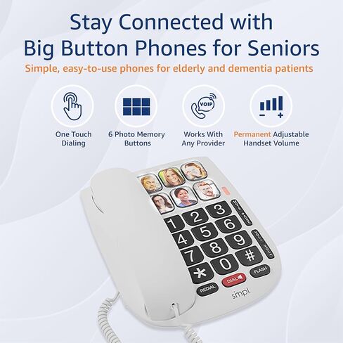 SMPL Big Button Phone for Seniors - Corded Landline & VOIP, Amplify for Hearing Loss, Ideal for Elderly, Handicap, Dementia (Model 56011) in Saudi Arabia