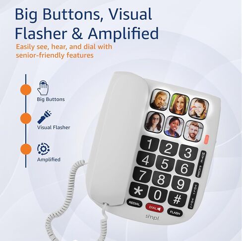 SMPL Big Button Phone for Seniors - Corded Landline & VOIP, Amplify for Hearing Loss, Ideal for Elderly, Handicap, Dementia (Model 56011) in Saudi Arabia