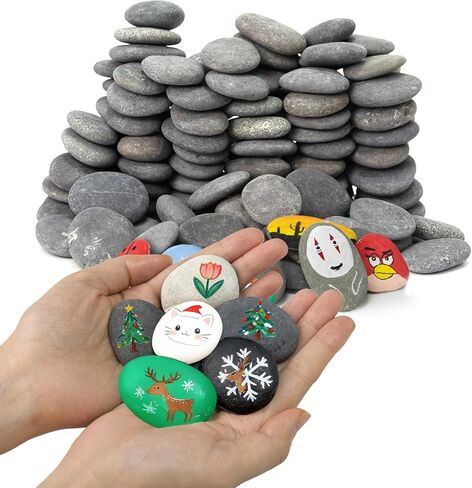 Auksay Rocks for Painting 12 Pounds (About 115-130pcs) 1.2-2" River Rock for Paint Natural Flat & Smooth Stones for Painting for Kids & Adult Craft Gift in Saudi Arabia