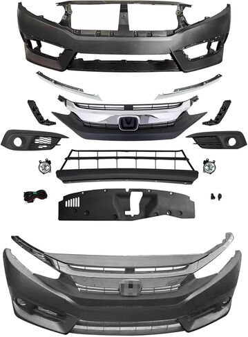 Civic Front Bumper Cover Grille Kit Compatible with 2016 2017 2018 Ho-nda Civic LX/EX/DX USA Built With Fog Lights Without Sensor Holes in Saudi Arabia