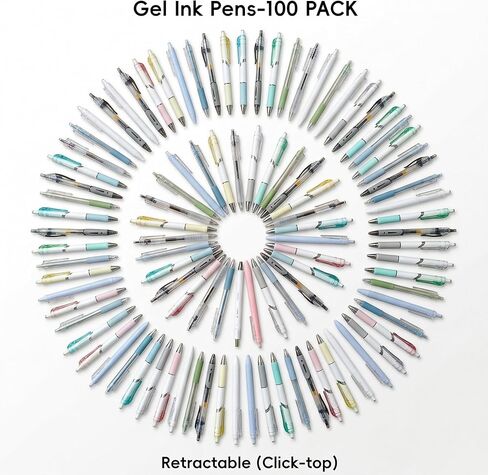 100 Pack Bulk Retractable Black Gel Ink Pens - Assorted Styles & Colors Mixed Wholesale Lot - Smooth Writing Click Pens for Office, School, and Home Supplies in Saudi Arabia