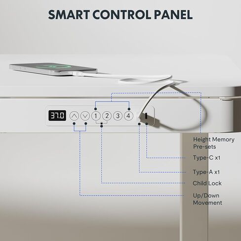 FLEXISPOT 55 "مكتب قائم كهربائي أبيض مع أدراج، مكتب منزلي سريع التجميع مع مساحة تخزين، شحن USB، مكتب كمبيوتر للمكتب المنزلي (سطح أبيض + إطار قابل للتعديل، Comhar) in Kuwait