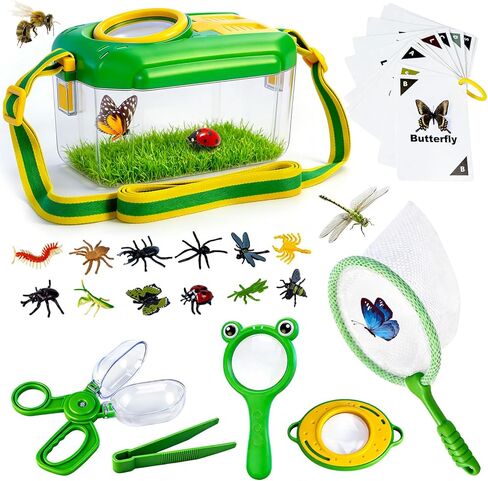 Bug Catcher for Kids, 28 PCS Outdoor Explorer Kit with Magnifier Glass Bug Collector Toy Butterfly Net Catcher Tweezers Insect Cognition Cards Outdoor Toys for Kids Ages 4-8 Boys Girls in Saudi Arabia