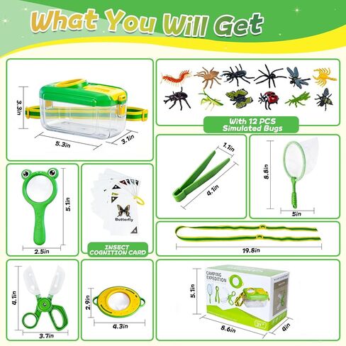 Bug Catcher for Kids, 28 PCS Outdoor Explorer Kit with Magnifier Glass Bug Collector Toy Butterfly Net Catcher Tweezers Insect Cognition Cards Outdoor Toys for Kids Ages 4-8 Boys Girls in Saudi Arabia