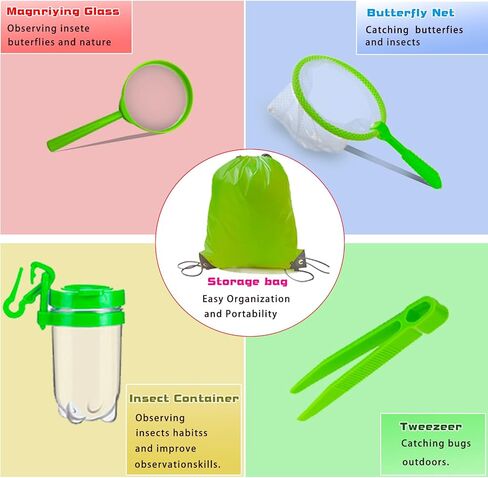 Bug Catcher for Kids - Outdoor Insect Catching Kit with Butterfly Net, Bug Box, and Storage Bag - Non-Toxic Educational Toys for Nature Exploration, for Boys & Girls Ages 3-12 in Saudi Arabia