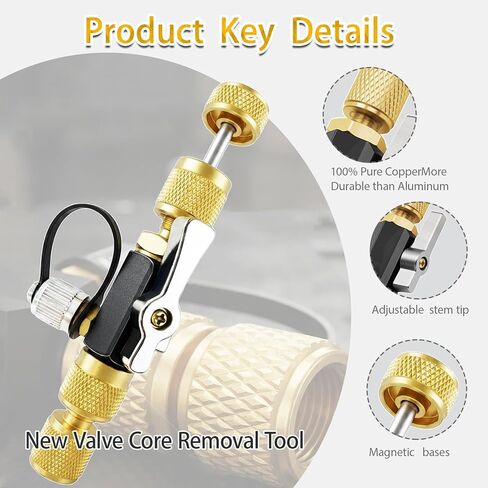 أداة إزالة قلب صمام HVAC، مزيل قلب صمام SAE 1/4 بوصة و5/16 بوصة مع اختبار فراغ 20 ميكرون، أداة خدمة تبريد عالية التدفق مُصنفة بالفراغ مع منفذ جانبي لـ R410A R12 R32 R22 Mini Split & Auto AC in Kuwait