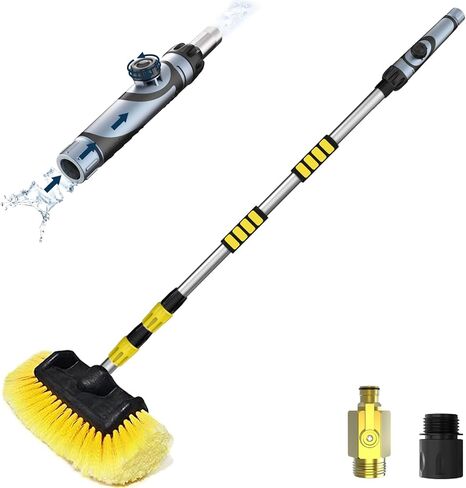 SISUPASSIE 12FT Car Wash Brush with Long Handle, Telescopic Car Wash Brush with Soap Dispenser, 12-Inch Soft Bristle Car Cleaning Brush for Cleaning Car, RV, Truck, Boat, Solar Panels, Yellow in Saudi Arabia