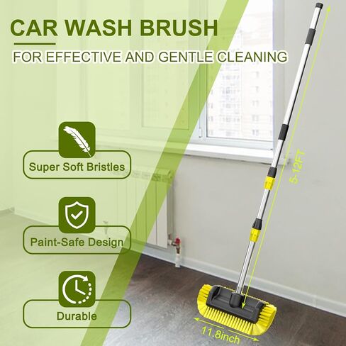 SISUPASSIE 12FT Car Wash Brush with Long Handle, Telescopic Car Wash Brush with Soap Dispenser, 12-Inch Soft Bristle Car Cleaning Brush for Cleaning Car, RV, Truck, Boat, Solar Panels, Yellow in Saudi Arabia