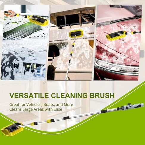 SISUPASSIE 12FT Car Wash Brush with Long Handle, Telescopic Car Wash Brush with Soap Dispenser, 12-Inch Soft Bristle Car Cleaning Brush for Cleaning Car, RV, Truck, Boat, Solar Panels, Yellow in Saudi Arabia