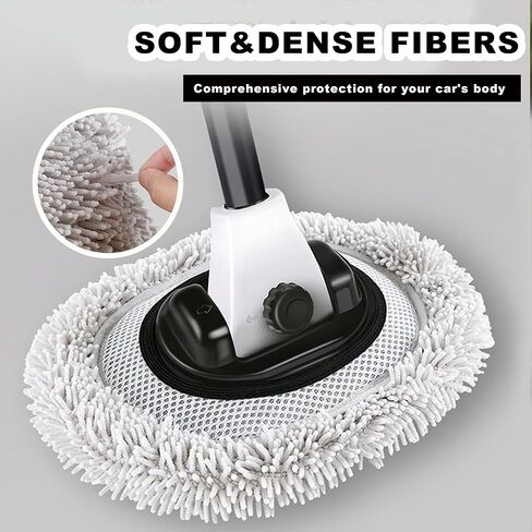 Car Wash Mop with Long Handle 15° Curved Extension Microfiber Scratch-Free Car Wash Brush with 1300GSM Thickened Drying Towel & Soft Bristle Tire Brush Complete Car Wash Kit (White & Grey) in Saudi Arabia