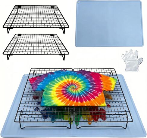 ZZOFSWORM Tie Dye Kit with 2 Adjustable Folding Racks, Non-Slip Silicone Pad & 100 Disposable Gloves | DIY Tie-Dye Supplies for Shirts, Scarves, Bags | Easy Clean, Portable Craft Tool(Blue) in Saudi Arabia
