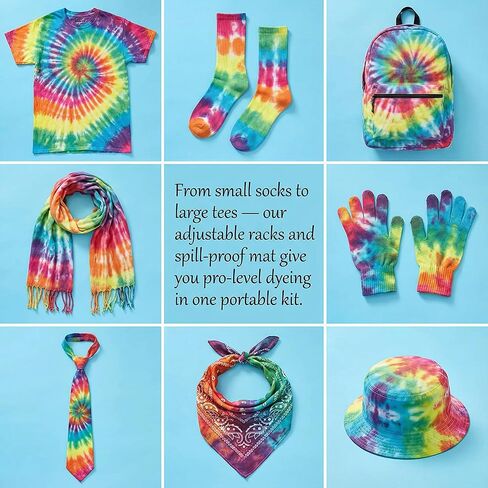 ZZOFSWORM Tie Dye Kit with 2 Adjustable Folding Racks, Non-Slip Silicone Pad & 100 Disposable Gloves | DIY Tie-Dye Supplies for Shirts, Scarves, Bags | Easy Clean, Portable Craft Tool(Blue) in Saudi Arabia