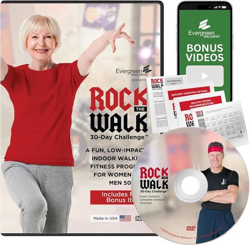 Walking Fitness DVD for Seniors 50-80+, Rock the Walk 30-Day Challenge - Combine Other Exercise Moves While Walking in Place – Full Body Workout Improves Energy, Strength, Flexibility, and Balance in Kuwait