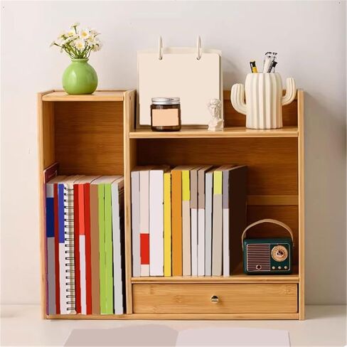 Bookcase Large Capacity Bamboo Bookshelf Tabletop Office Multi-Story Minimalist Storage Rack Modern in Saudi Arabia