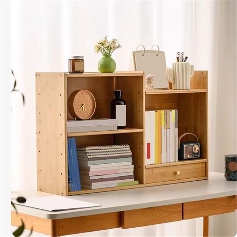 Bookcase Large Capacity Bamboo Bookshelf Tabletop Office Multi-Story Minimalist Storage Rack Modern in Saudi Arabia
