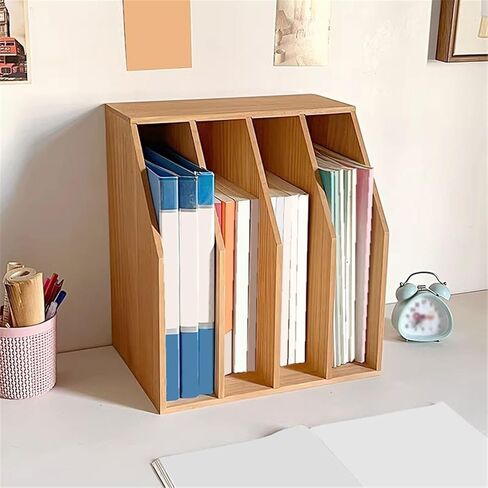Bookcase Office Retro Documents Storage Rack Home Dormitory Four Tiers Wooden Bookshelf Modern in Saudi Arabia