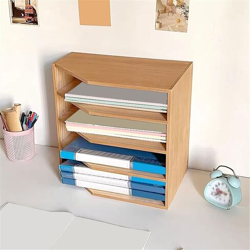Bookcase Office Retro Documents Storage Rack Home Dormitory Four Tiers Wooden Bookshelf Modern in Saudi Arabia