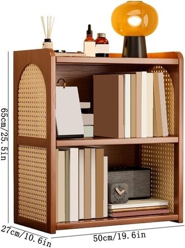 Bookcase Multipurpose Countertop Retro Bamboo Bookshelf with Plastic Rattan Weave Home Storage Rack Modern in Saudi Arabia