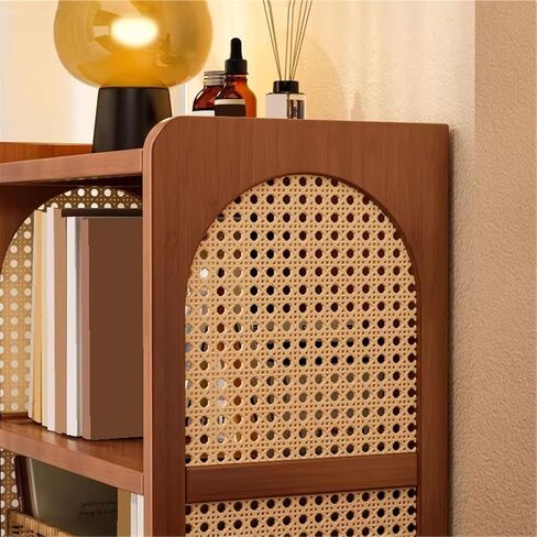 Bookcase Multipurpose Countertop Retro Bamboo Bookshelf with Plastic Rattan Weave Home Storage Rack Modern in Saudi Arabia
