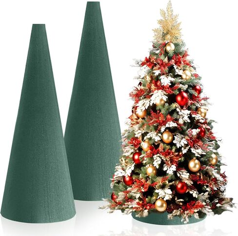 2 Pcs Floral Foam Tree Cones, Large Size 15.75 x 4.73 Inches Green Dry & Wet Flower Foam for Christmas DIY Crafts, Florist Foam for Xmas, Wedding, Birthdays, Party Decor in Saudi Arabia