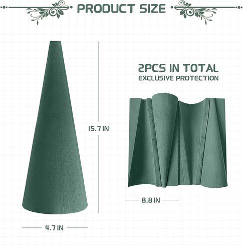 2 Pcs Floral Foam Tree Cones, Large Size 15.75 x 4.73 Inches Green Dry & Wet Flower Foam for Christmas DIY Crafts, Florist Foam for Xmas, Wedding, Birthdays, Party Decor in Saudi Arabia