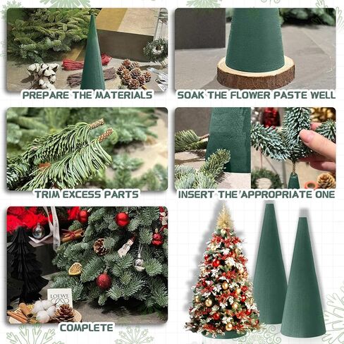 2 Pcs Floral Foam Tree Cones, Large Size 15.75 x 4.73 Inches Green Dry & Wet Flower Foam for Christmas DIY Crafts, Florist Foam for Xmas, Wedding, Birthdays, Party Decor in Saudi Arabia