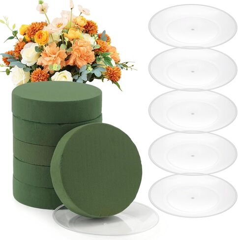 6 Sets Round Wet Floral Foam with Clear Plastic Saucer, 6.5 x 1.6 in Size Green Foam for Flower Arrangements, Centerpiece DIY, Crafts, Wedding & Party in Saudi Arabia